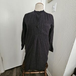 madewell Long Sleeve Tunic Button Shirt Dress Women Black Wool Cotton S EUC